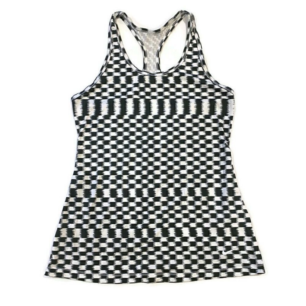 Nike Dri-Fit Sleeveless Workout Tank Top Activewear Black & White Pattern M